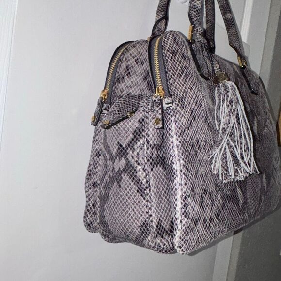 NEW Tory Burch Thea snake print 3 zip compartment purse bag satchel gray leather - Picture 3 of 9